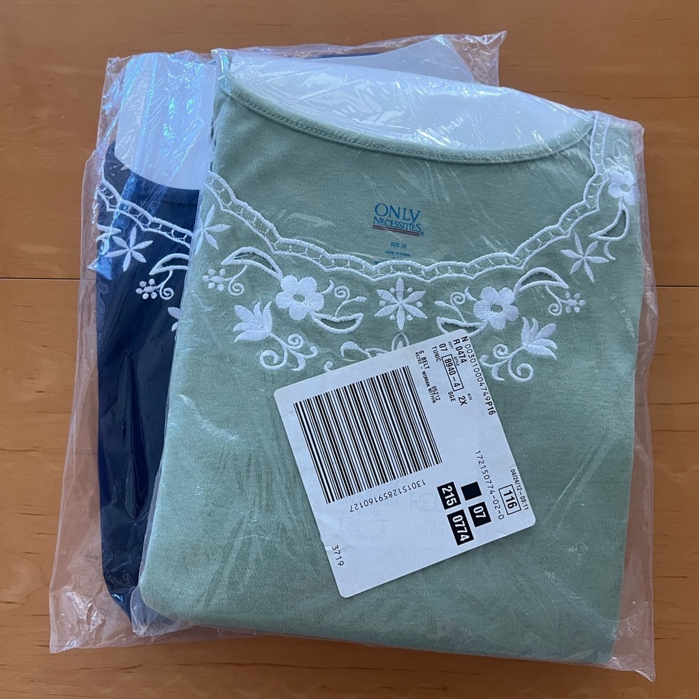 Only Necessities Short Sleeve Shirts with Flower Stitching, Bundle of 2